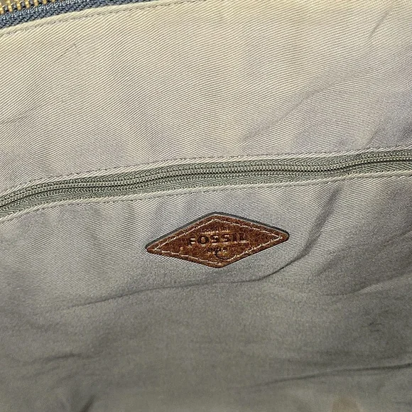 Fossil Blue Leather Tote Shoulder Bag Handbag Purse - Picture 13 of 14